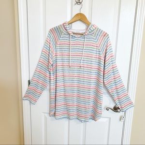 TALBOTS STRIPED HOODIE POP OVER LIGHTWEIGHT KNIT